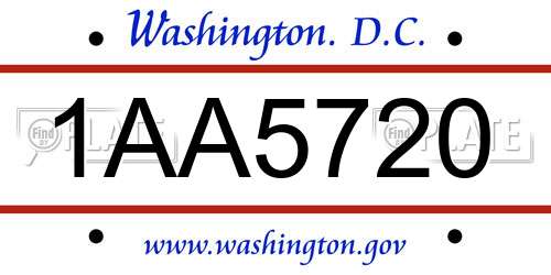 1AA5720 District Of Columbia License Plate