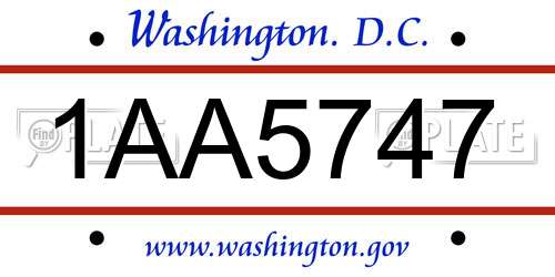 1AA5747 District Of Columbia License Plate