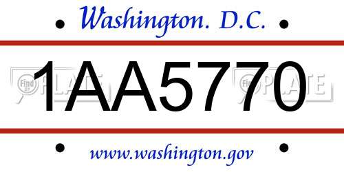 1AA5770 District Of Columbia License Plate