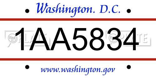 1AA5834 District Of Columbia License Plate