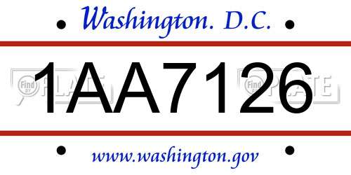 1AA7126 District Of Columbia License Plate