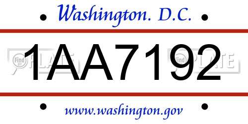 1AA7192 District Of Columbia License Plate