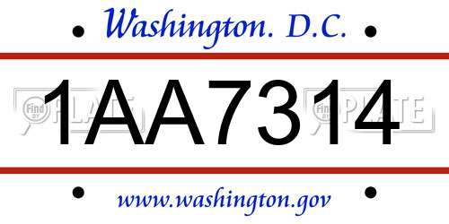1AA7314 District Of Columbia License Plate