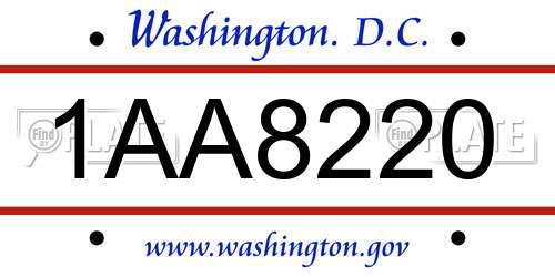 1AA8220 District Of Columbia License Plate