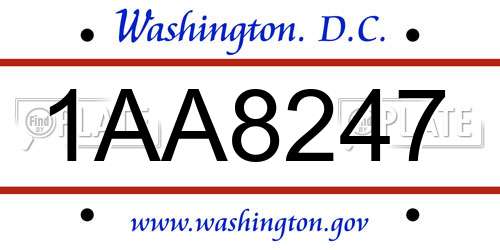 1AA8247 District Of Columbia License Plate