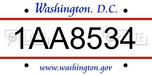 1AA8534 District Of Columbia License Plate