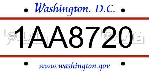 1AA8720 District Of Columbia License Plate