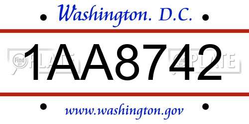 1AA8742 District Of Columbia License Plate