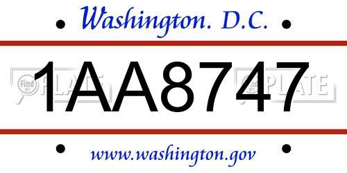 1AA8747 District Of Columbia License Plate