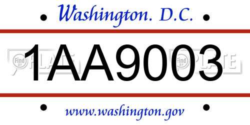 1AA9003 District Of Columbia License Plate