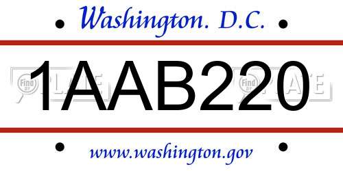 1AAB220 District Of Columbia License Plate