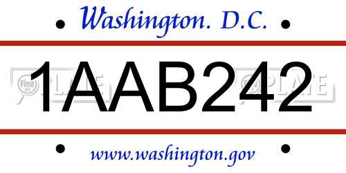 1AAB242 District Of Columbia License Plate