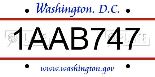 1AAB747 District Of Columbia License Plate