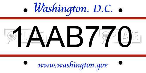 1AAB770 District Of Columbia License Plate