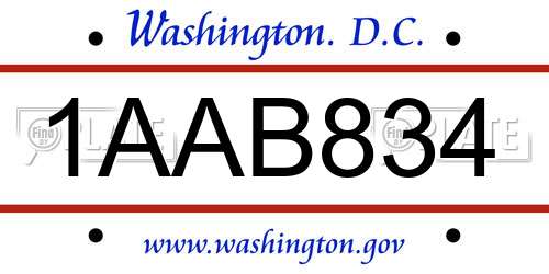 1AAB834 District Of Columbia License Plate