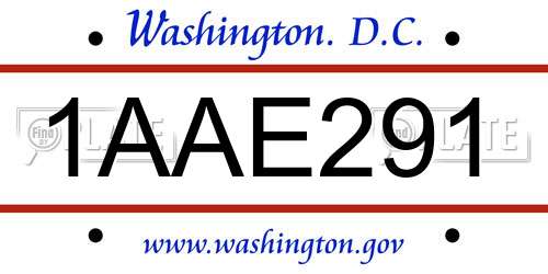 1AAE291 District Of Columbia License Plate