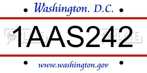 1AAS242 District Of Columbia License Plate