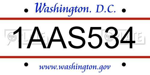 1AAS534 District Of Columbia License Plate