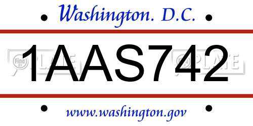 1AAS742 District Of Columbia License Plate