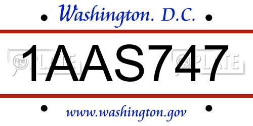 1AAS747 District Of Columbia License Plate