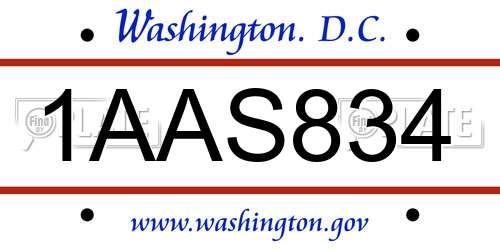 1AAS834 District Of Columbia License Plate