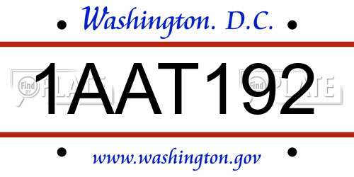 1AAT192 District Of Columbia License Plate
