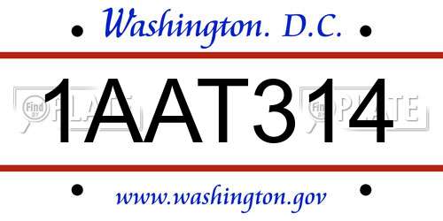 1AAT314 District Of Columbia License Plate