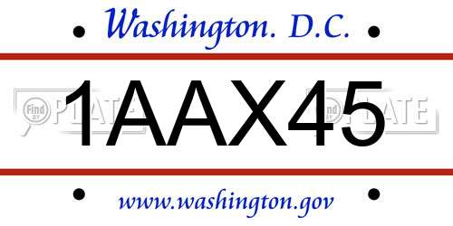 1AAX45 District Of Columbia License Plate