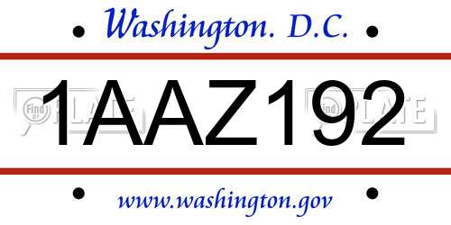 1AAZ192 District Of Columbia License Plate