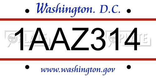 1AAZ314 District Of Columbia License Plate