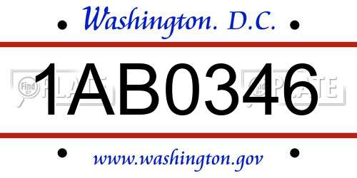 1AB0346 District Of Columbia License Plate