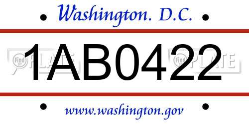 1AB0422 District Of Columbia License Plate