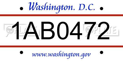 1AB0472 District Of Columbia License Plate