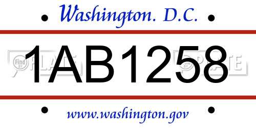 1AB1258 District Of Columbia License Plate