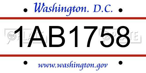 1AB1758 District Of Columbia License Plate