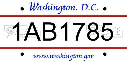 1AB1785 District Of Columbia License Plate