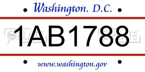 1AB1788 District Of Columbia License Plate