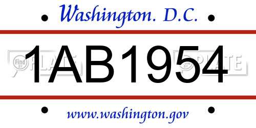 1AB1954 District Of Columbia License Plate