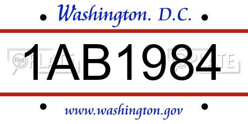 1AB1984 District Of Columbia License Plate