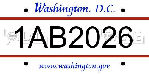 1AB2026 District Of Columbia License Plate