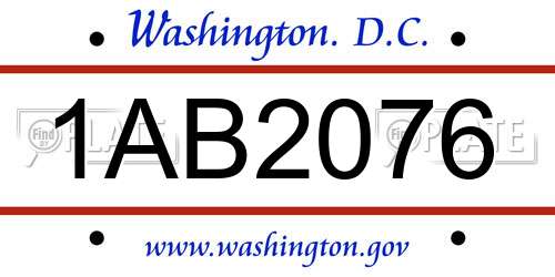 1AB2076 District Of Columbia License Plate