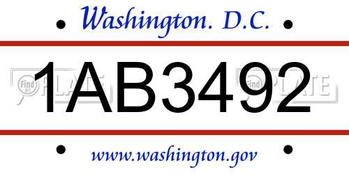 1AB3492 District Of Columbia License Plate