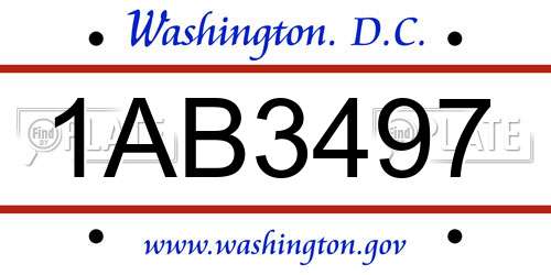 1AB3497 District Of Columbia License Plate