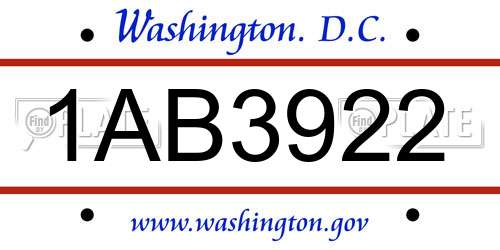 1AB3922 District Of Columbia License Plate