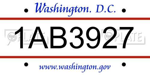 1AB3927 District Of Columbia License Plate