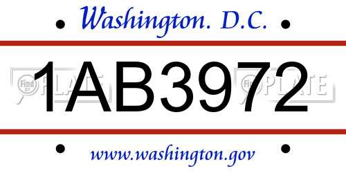 1AB3972 District Of Columbia License Plate