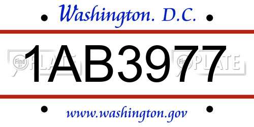 1AB3977 District Of Columbia License Plate