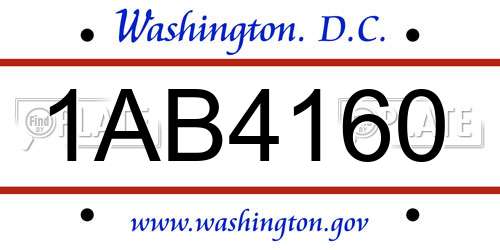 1AB4160 District Of Columbia License Plate