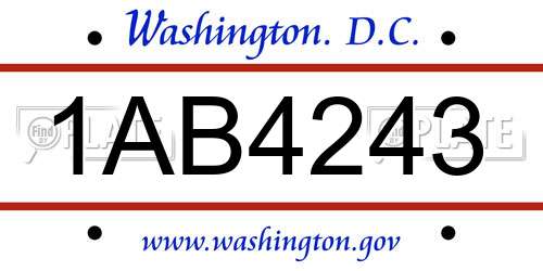 1AB4243 District Of Columbia License Plate