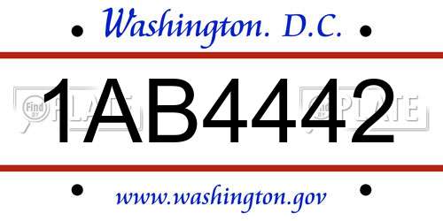 1AB4442 District Of Columbia License Plate
